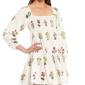 Sachin + Babi  x Dillards Cotton Smocked Floral Motif Boho Cottage Core Dress